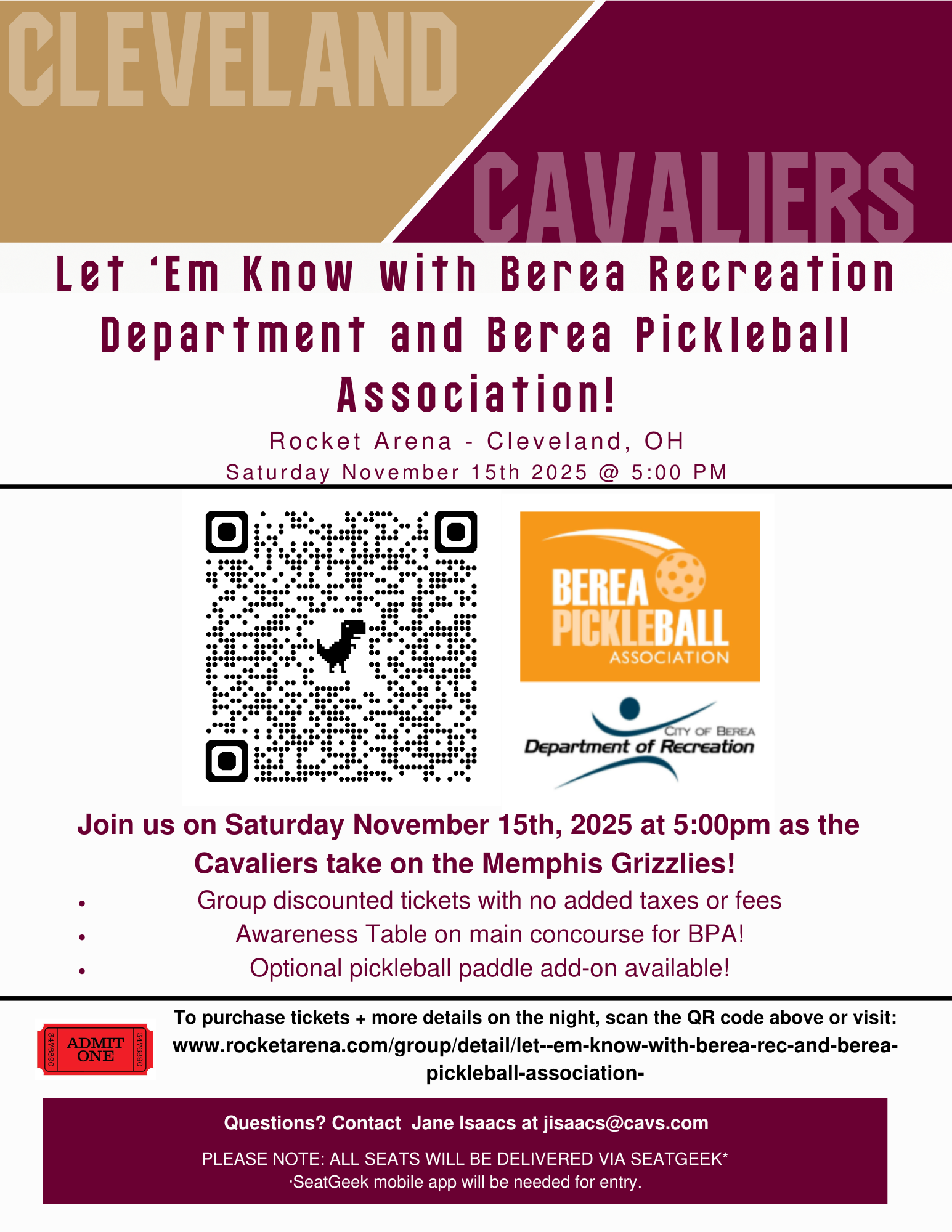 Cavs Night flyer with ticket info