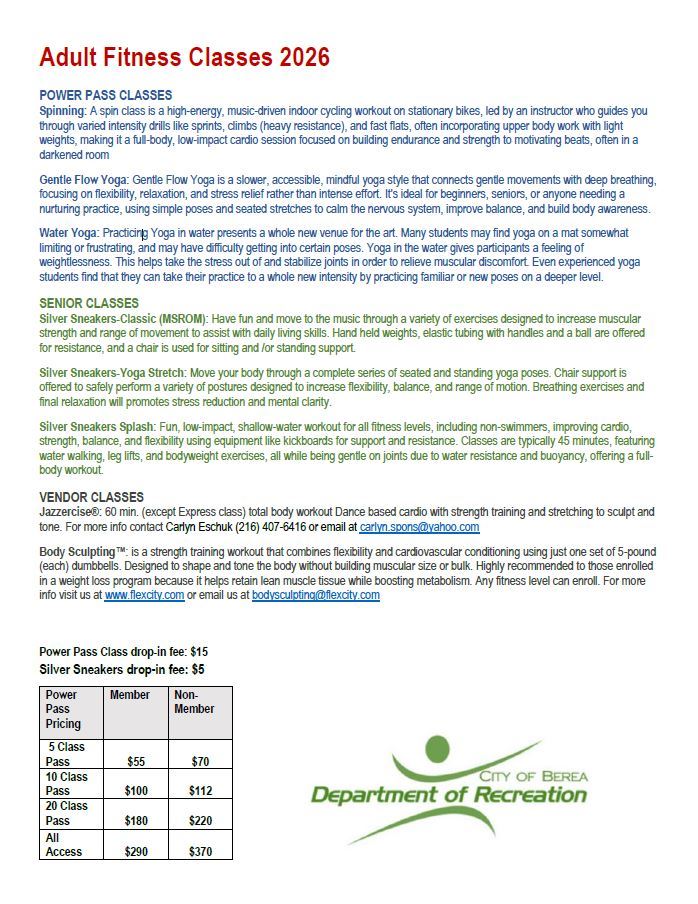 2026 Adult Fitness Class Descriptions